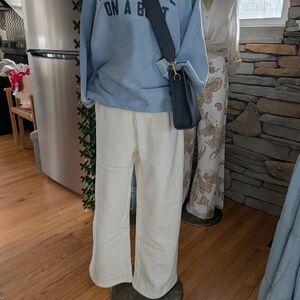 Super Soft Women's Wide Leg Cream Sweatpants With Pockets